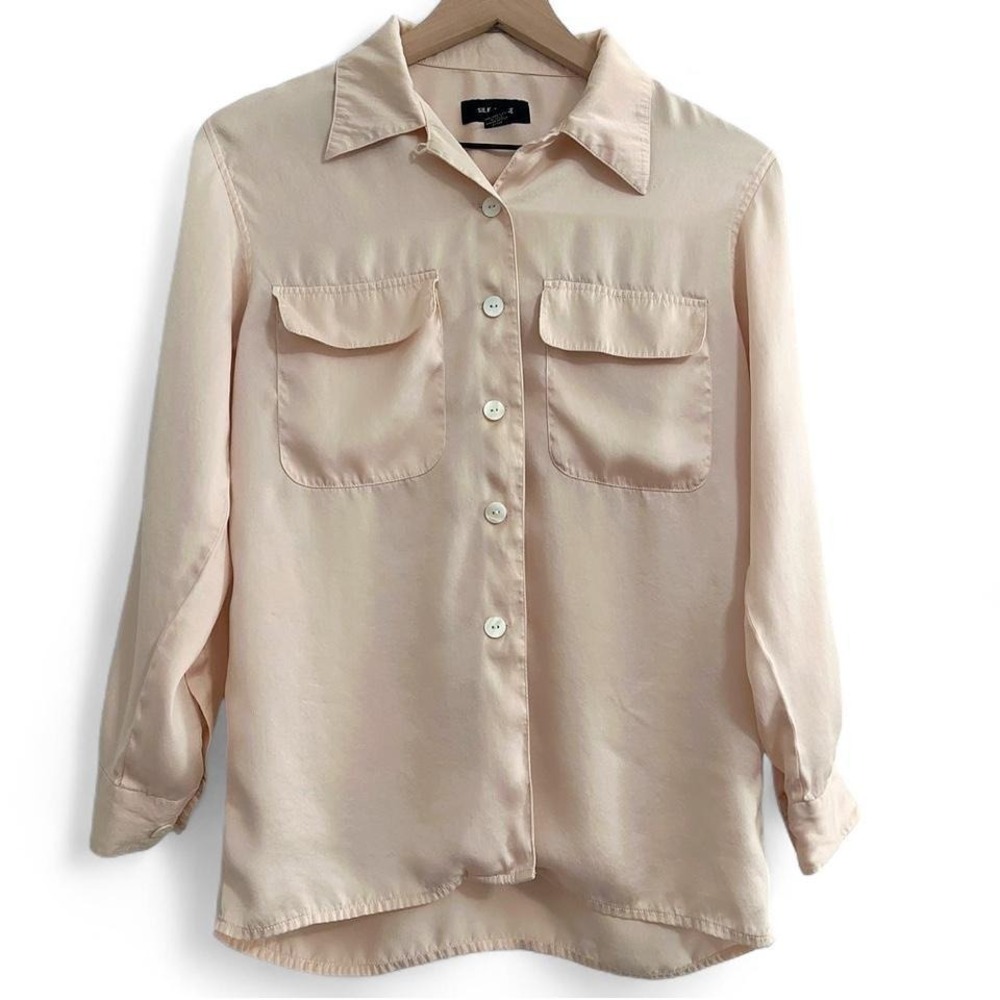Silk House 100% Silk Light Pink Blouse Petite P Mother of Pearl Buttons Classic